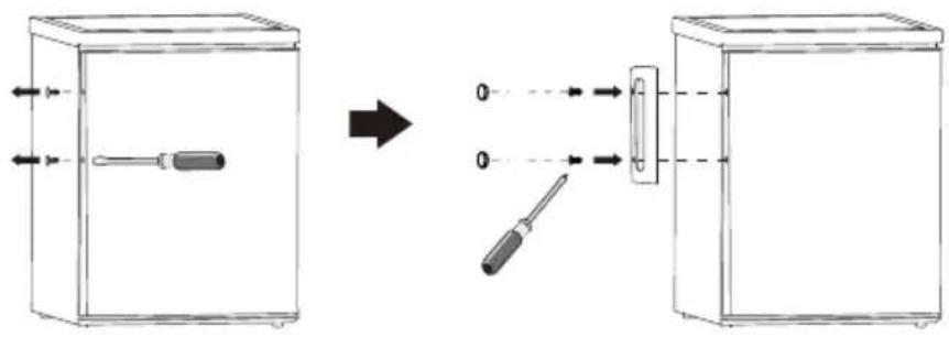 Diagram showing a device transitioning from a rectangular box to a rectangular enclosure, with arrows indicating movement and labels '0' for both components.
