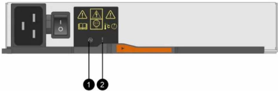 Diagram of a device panel with labeled components and warning icons, showing two numbered labels pointing to key components.