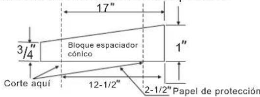17" 3/4" Bloque espaciador cónico 1" Corte aquí 12-1/2" 2-1/2" Papel de protección