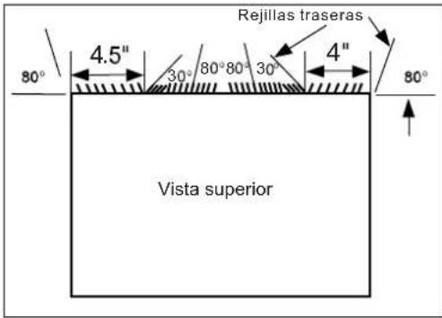 Rejillas traseras 4.5" 30° 80° 80° 30° 4" 80° Vista superior