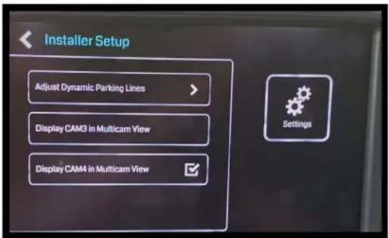 Installer Setup Adjust Dynamic Parking Lines > Display CAM3 in Multicam View Display CAM4 in Multicam View Settings