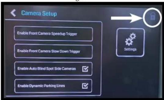Camera Setup Enable Front Camera Speedup Trigger Enable Front Camera Slow Down Trigger Enable Auto Blind Spot Side Cameras Enable Dynamic Parking Lines Settings