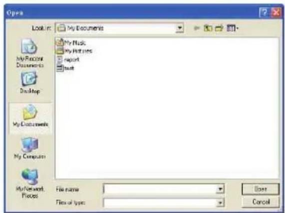 Open Look in: My Documents My Music My Pictures Report Book My Document My Documents My Computers My Network Files File name: Files of type: Dass Cancel