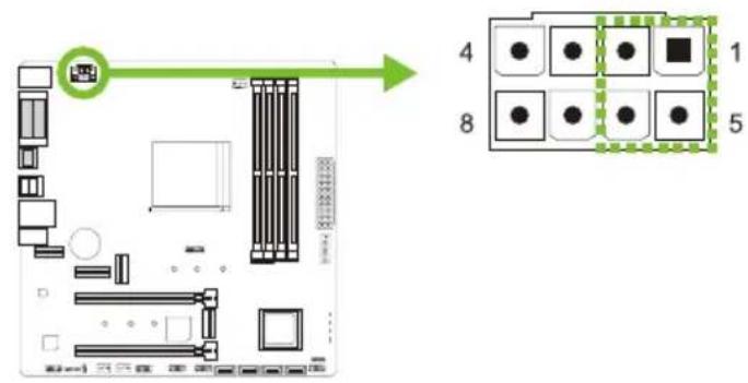 Diagram showing a computer motherboard layout with labeled components and a corresponding diagram of 5 numbered cells.