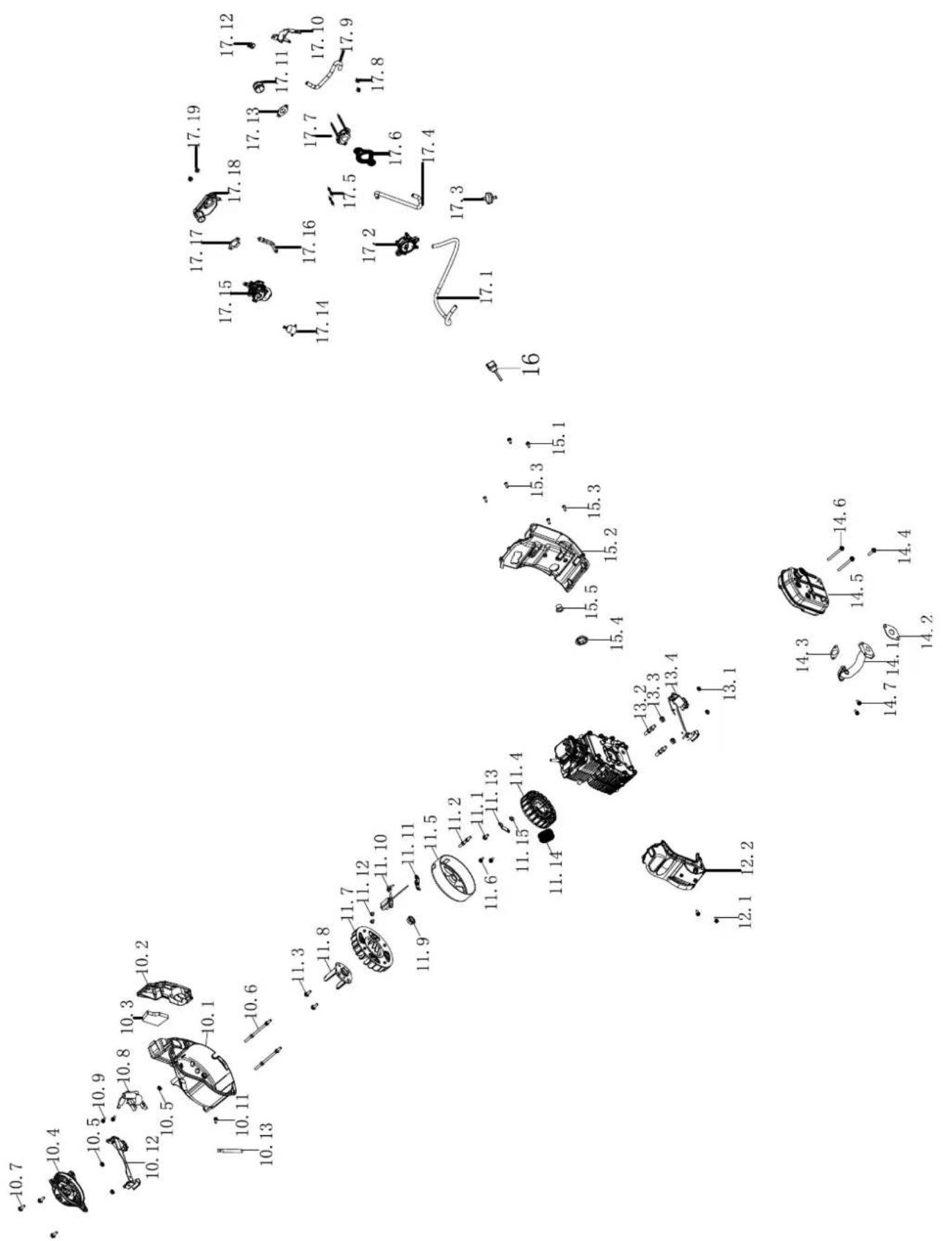 Exploded view diagram of a mechanical assembly with numbered parts and component labels