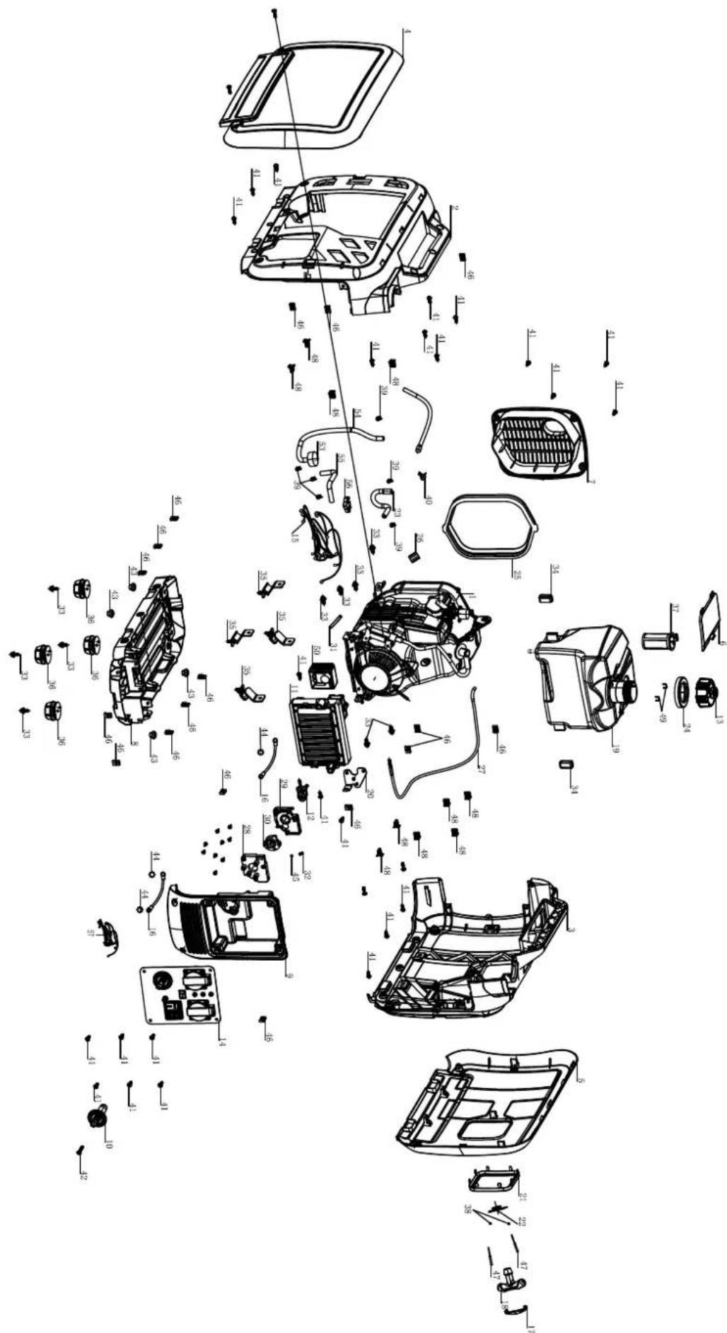Exploded view diagram of an automotive engine assembly with numbered components and labeled parts