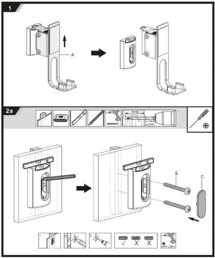 Technical diagram illustrating the assembly of a door lock mechanism with labeled components and steps