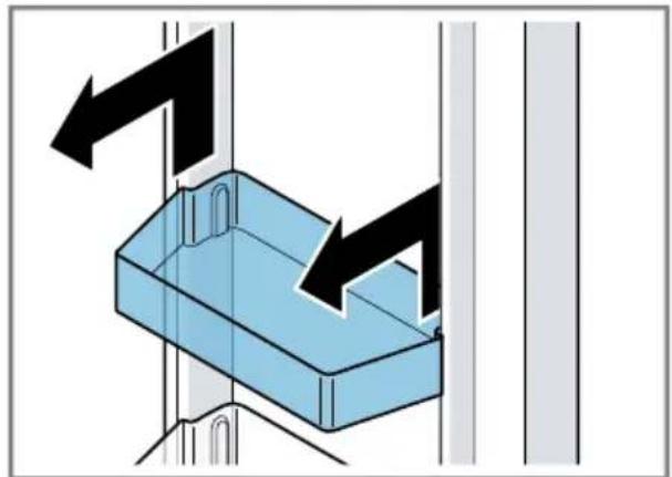 Diagram of a blue plastic container with black arrows indicating direction, no text or symbols present