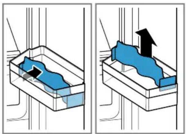 Two-panel diagram showing a blue container with internal flow and an upward arrow inside, no text or symbols present.