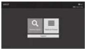 Screenshot of a mobile app interface with search and download buttons, featuring a magnifying glass icon.