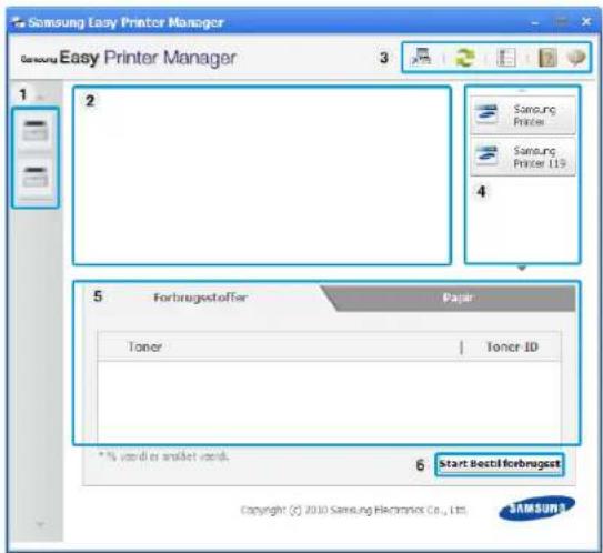 Samsung Easy Printer Manager Samsung Easy Printer Manager 1 2 Samsung Printer Samsung Printer 115 4 5 Forbrugestoffer Paper Toner Toner ID * % vendi er aniket vendi. 6 start Bectl forbrugest Copyright © 2010 Samsung Electronics Co., Ltd. SAMSUNG
