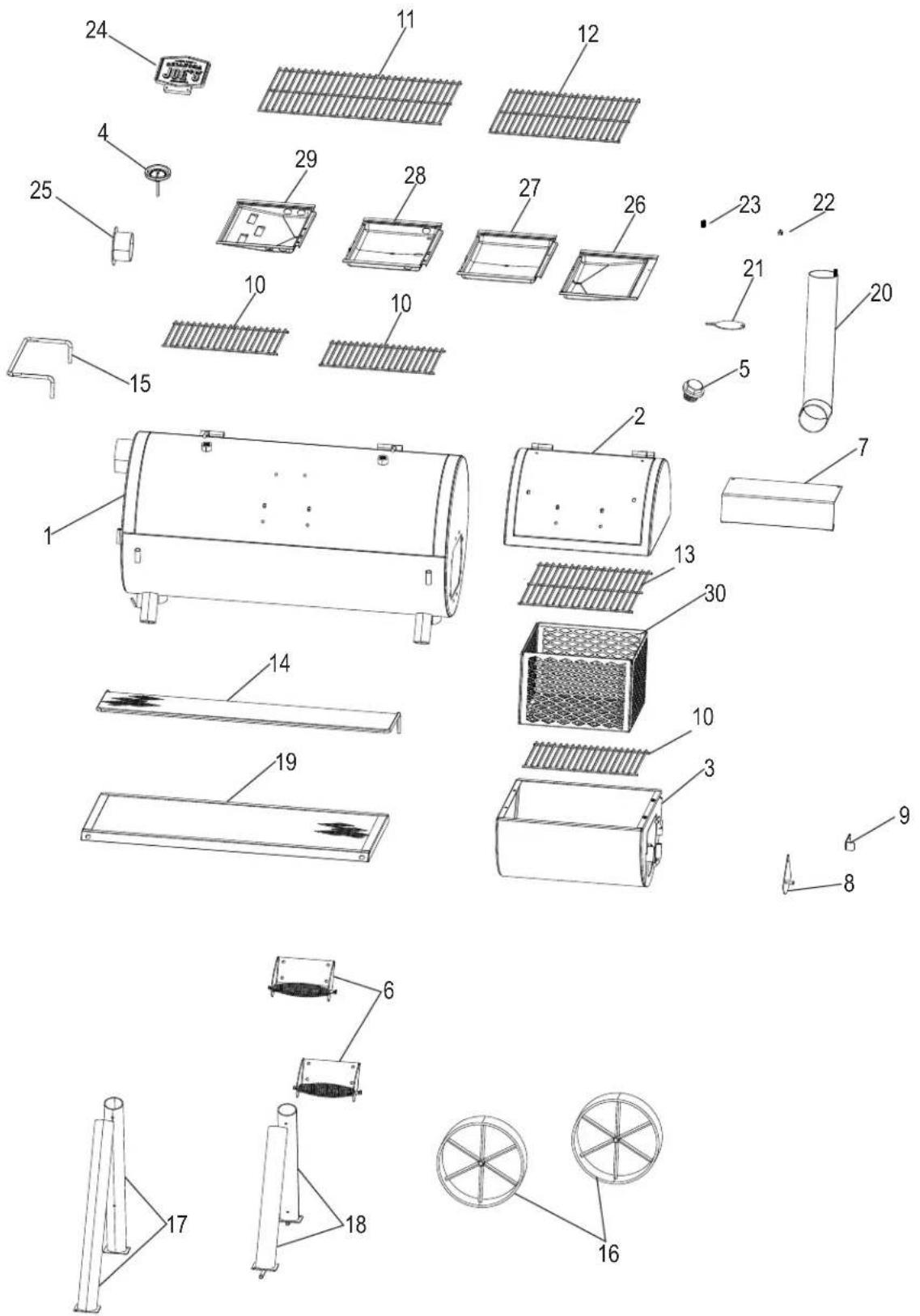 Exploded view diagram of a mechanical device with numbered parts for identification and assembly reference.