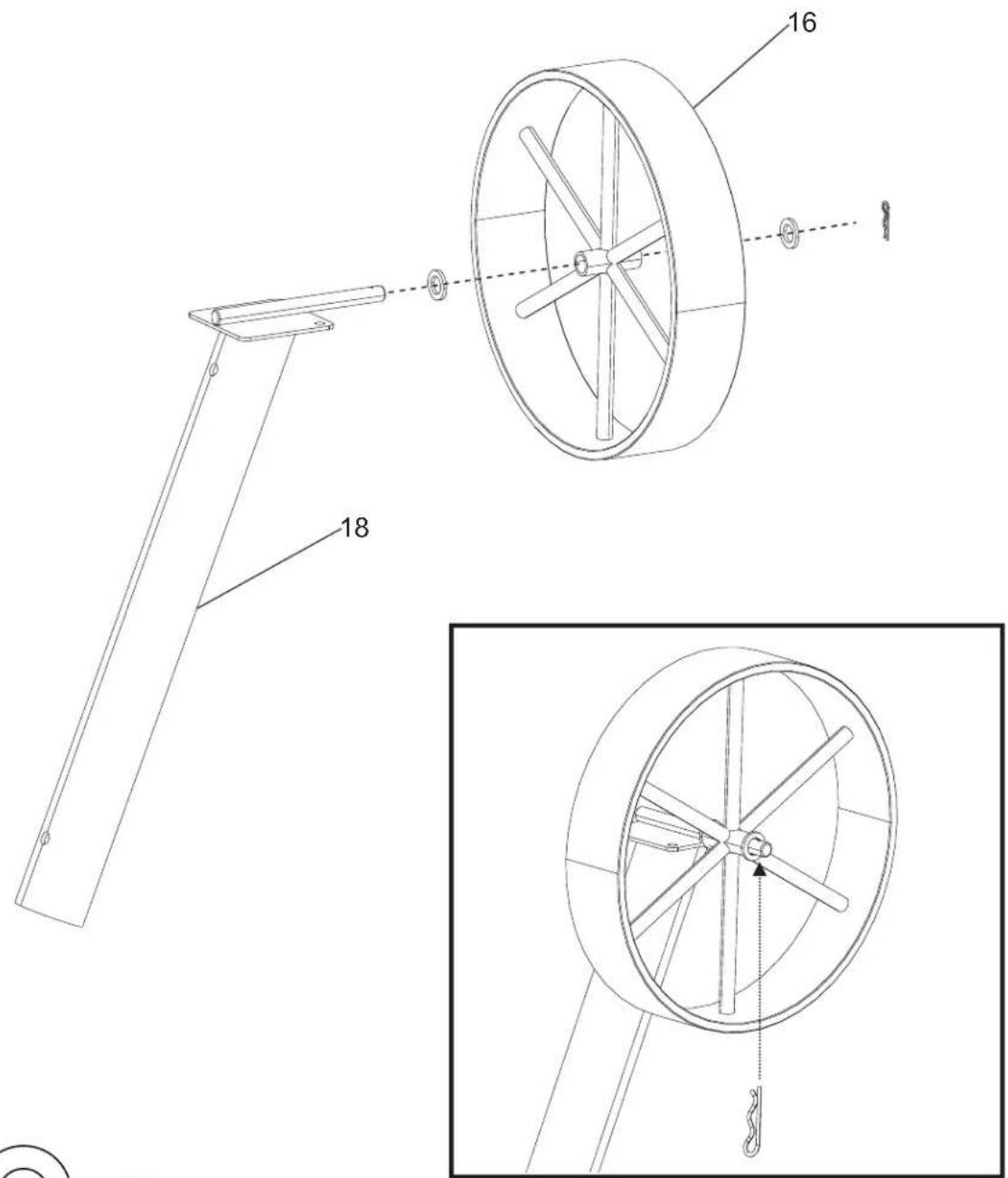 Technical diagram of a mechanical device with labeled parts and exploded view, including 16 and 18 parts.
