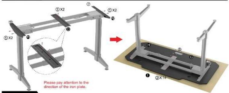 ①X2 ⑦ ⑤X2 ② ①X2 ④ Please pay attention to the direction of the iron plate. ① ②X14