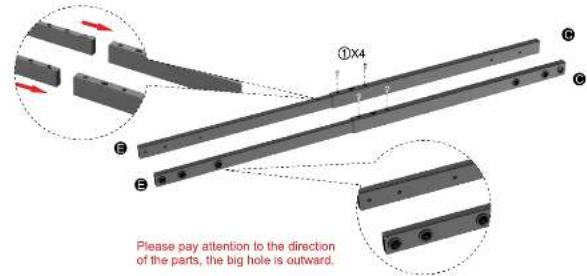 ①X4 Please pay attention to the direction of the parts, the big hole is outward.