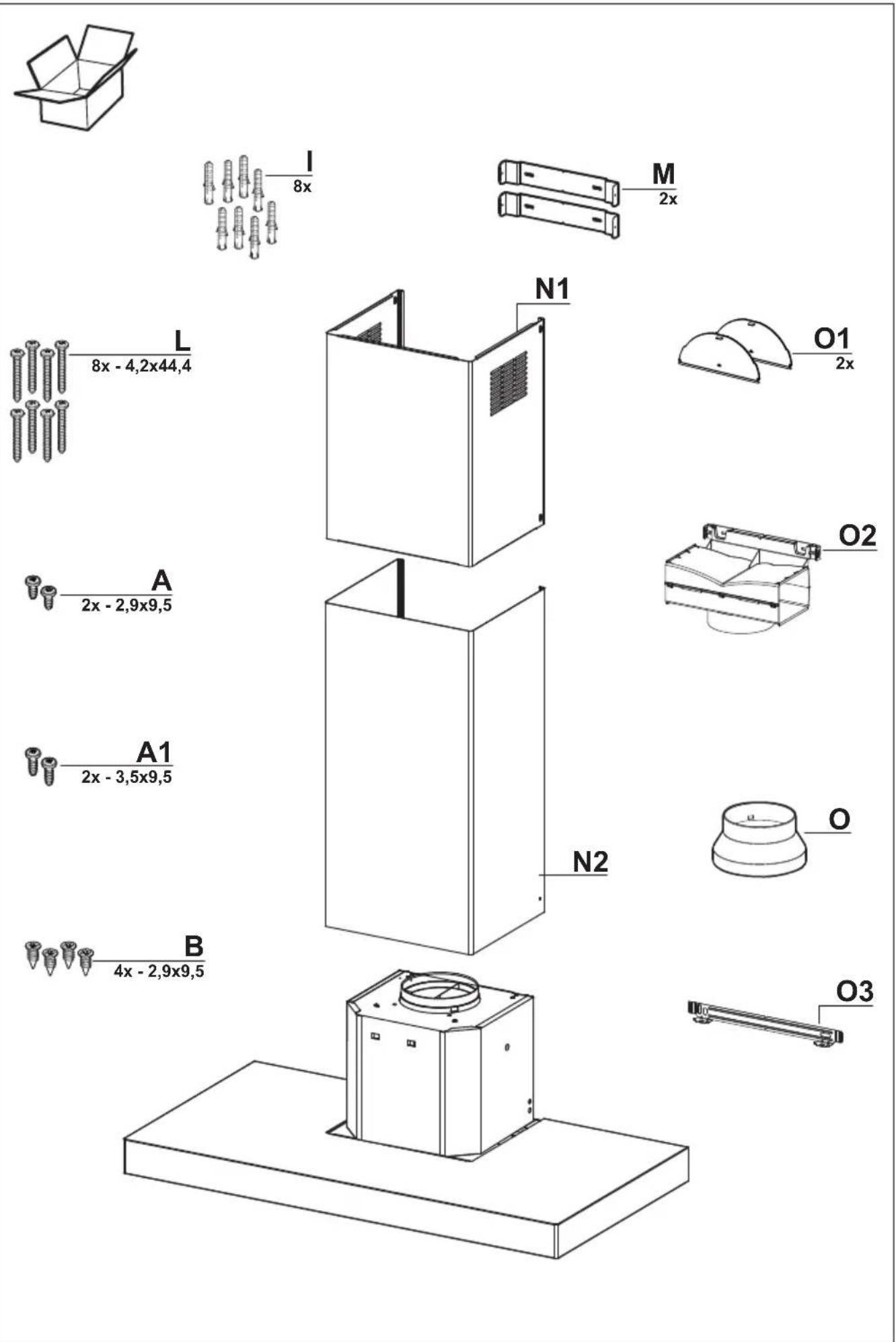 I 8x M 2x L 8x - 4,2x44,4 N1 O1 2x A 2x - 2,9x9,5 O2 A1 2x - 3,5x9,5 N2 O B 4x - 2,9x9,5 O3