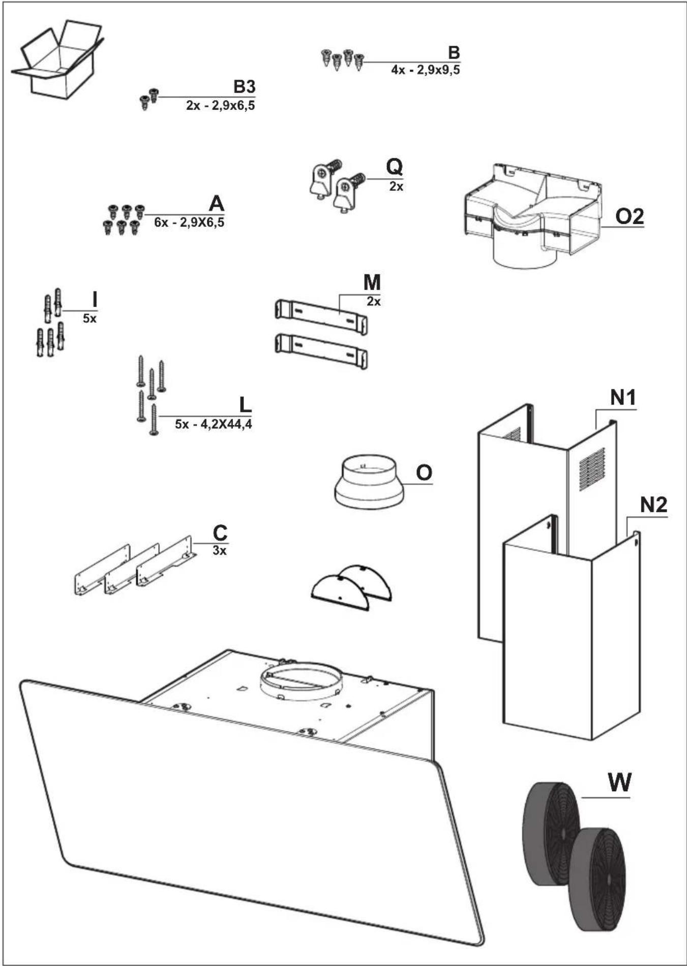 B3 2x - 2,9x6,5 4x - 2,9x9,5 B Q 2x A 6x - 2,9X6,5 O2 I 5x M 2x L 5x - 4,2X44,4 C 3x O N1 N2 W