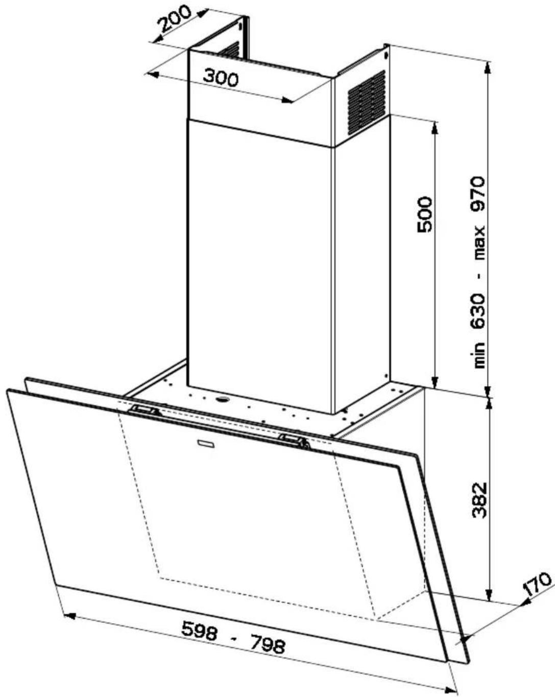 200 300 500 min 630 - max 970 382 170 598 - 798