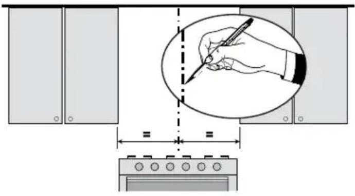 Diagram showing a hand holding a pen inside an oval, with dimension lines and a kitchen appliance below.