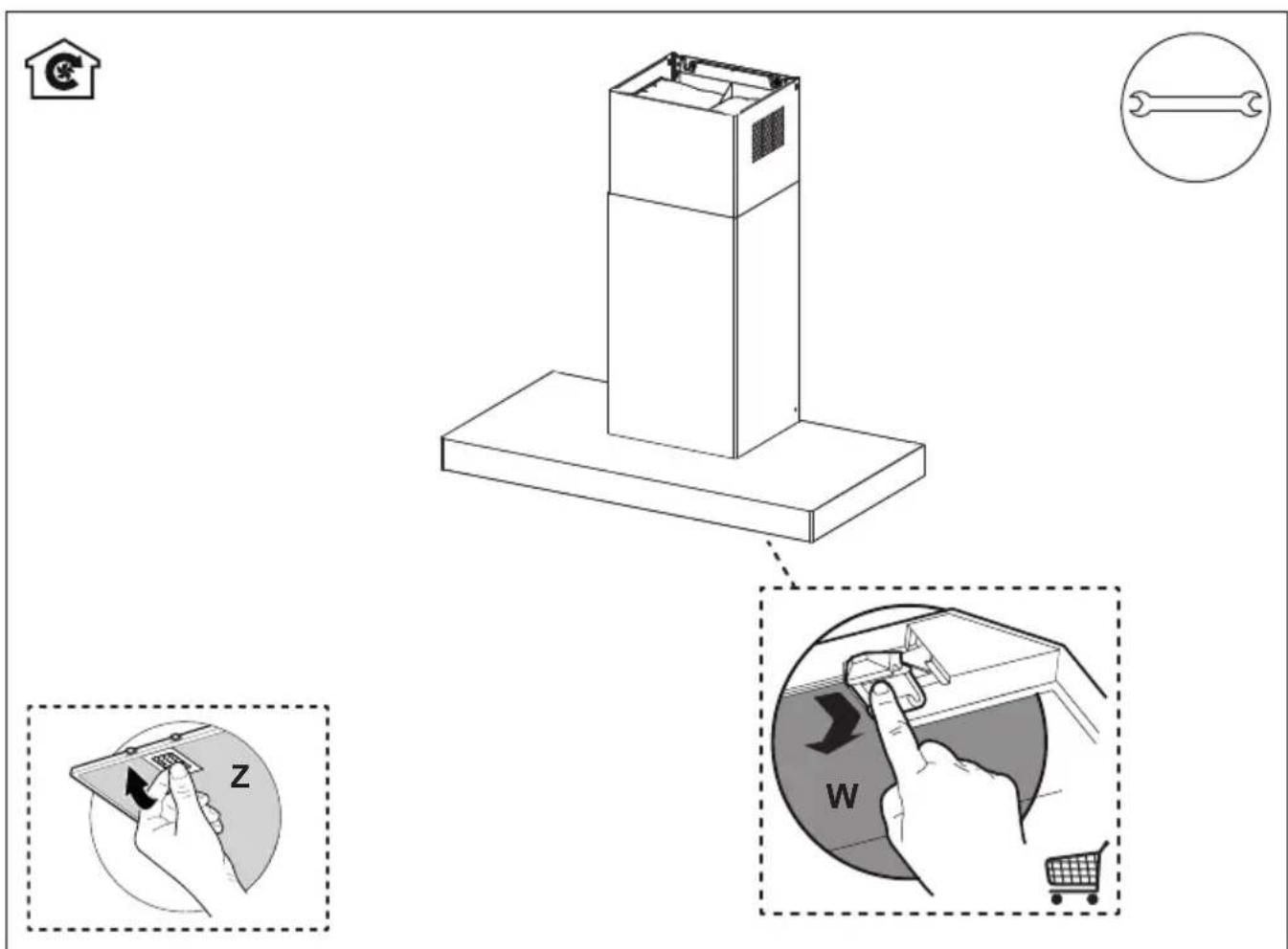 Diagram illustrating a home appliance repair process with labeled parts and tool icons