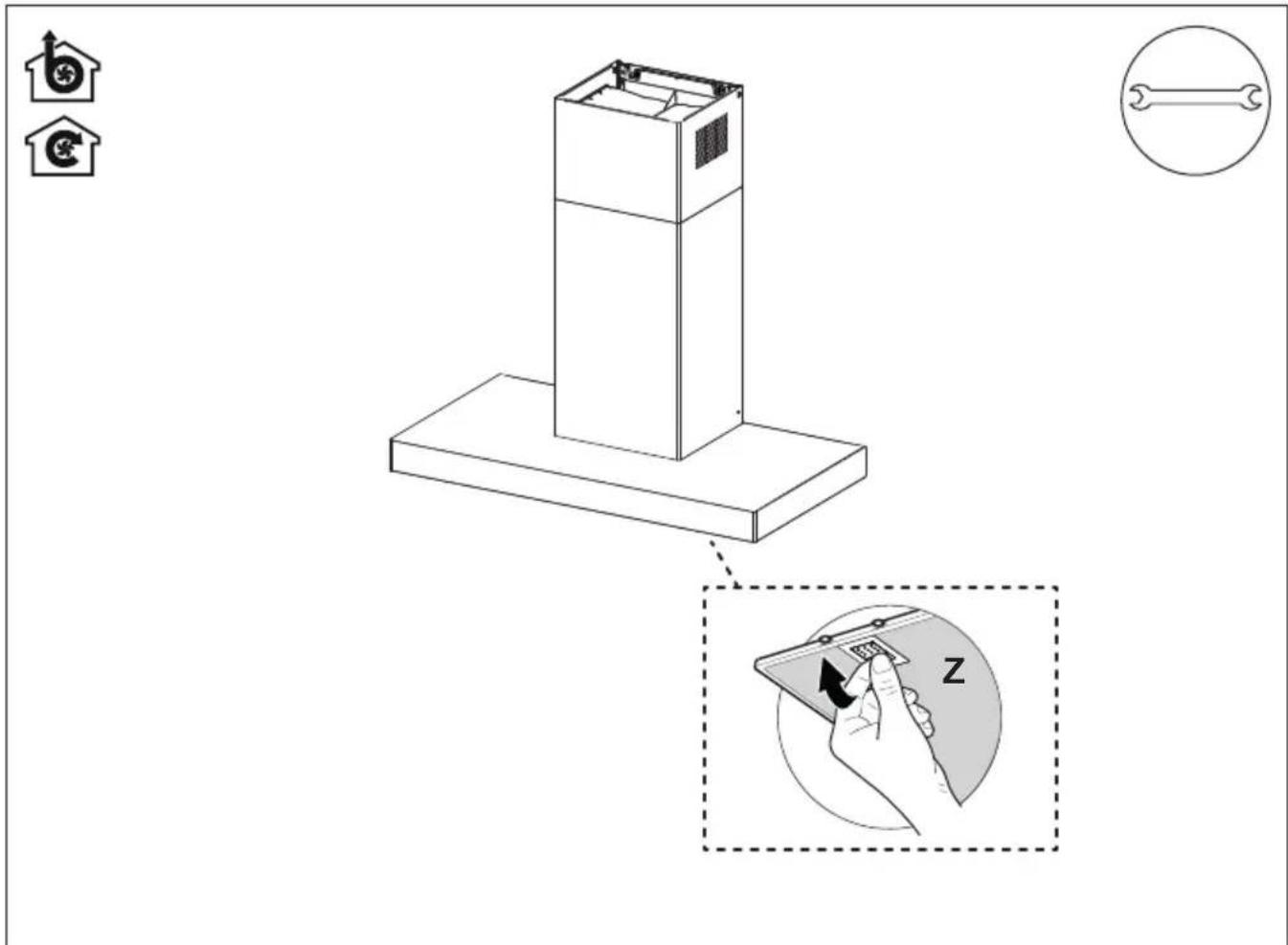 Diagram illustrating a device mounting process with labeled components and a hand interacting with a smartphone displaying 'Z'.