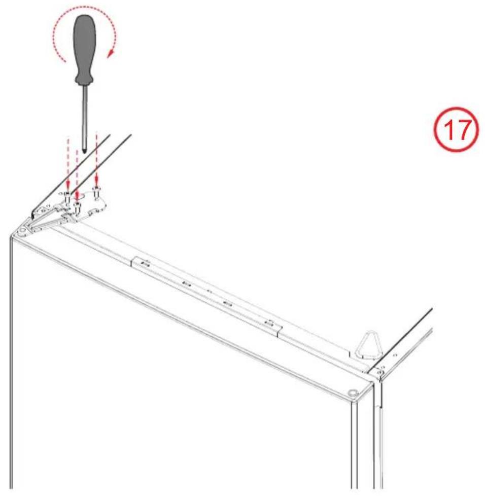 Technical diagram showing a screwdriver inserted into a metal frame with red circular annotation and number 17 in red circle