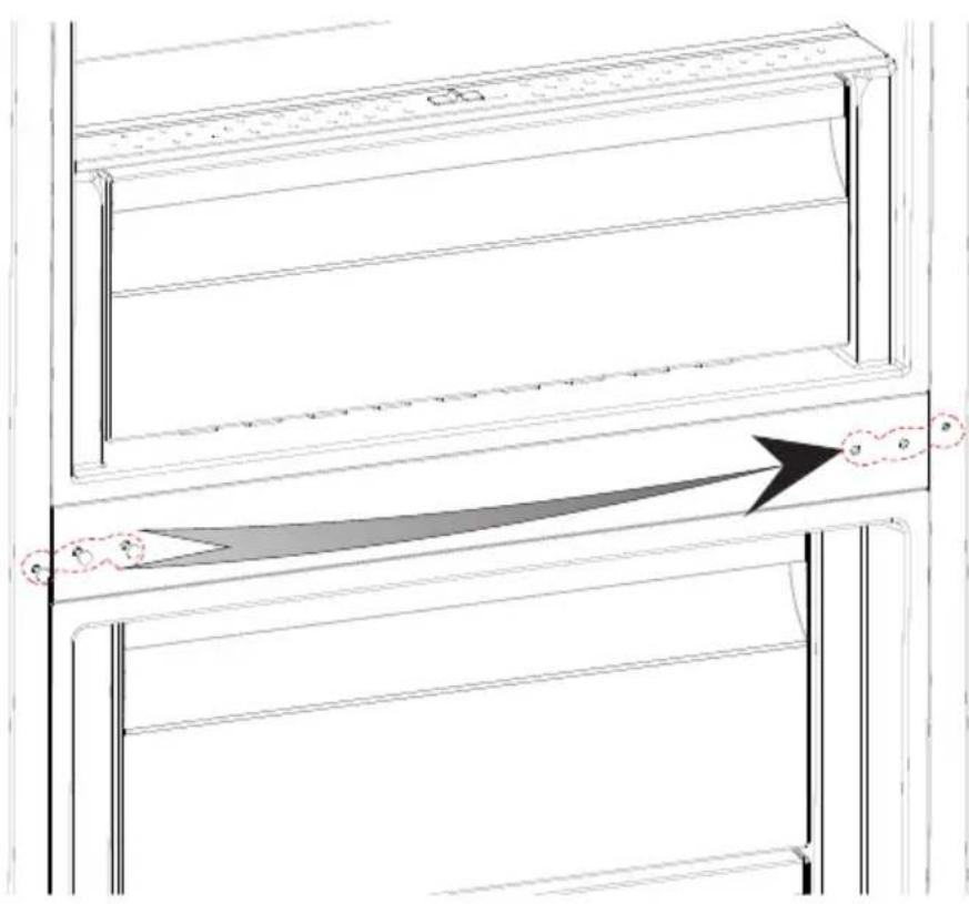 Technical diagram showing a door frame with labeled components and directional arrows indicating movement or flow.