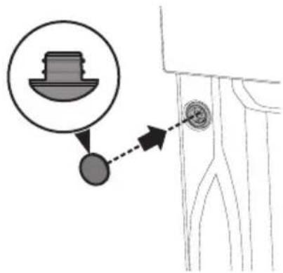 Diagram showing a mechanical component with a magnified inset and a labeled circular feature pointing to a specific part.