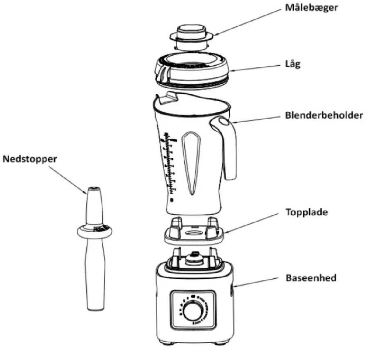 Målebæger Låg Blenderbeholder Nedstopper Topplade Baseenhed