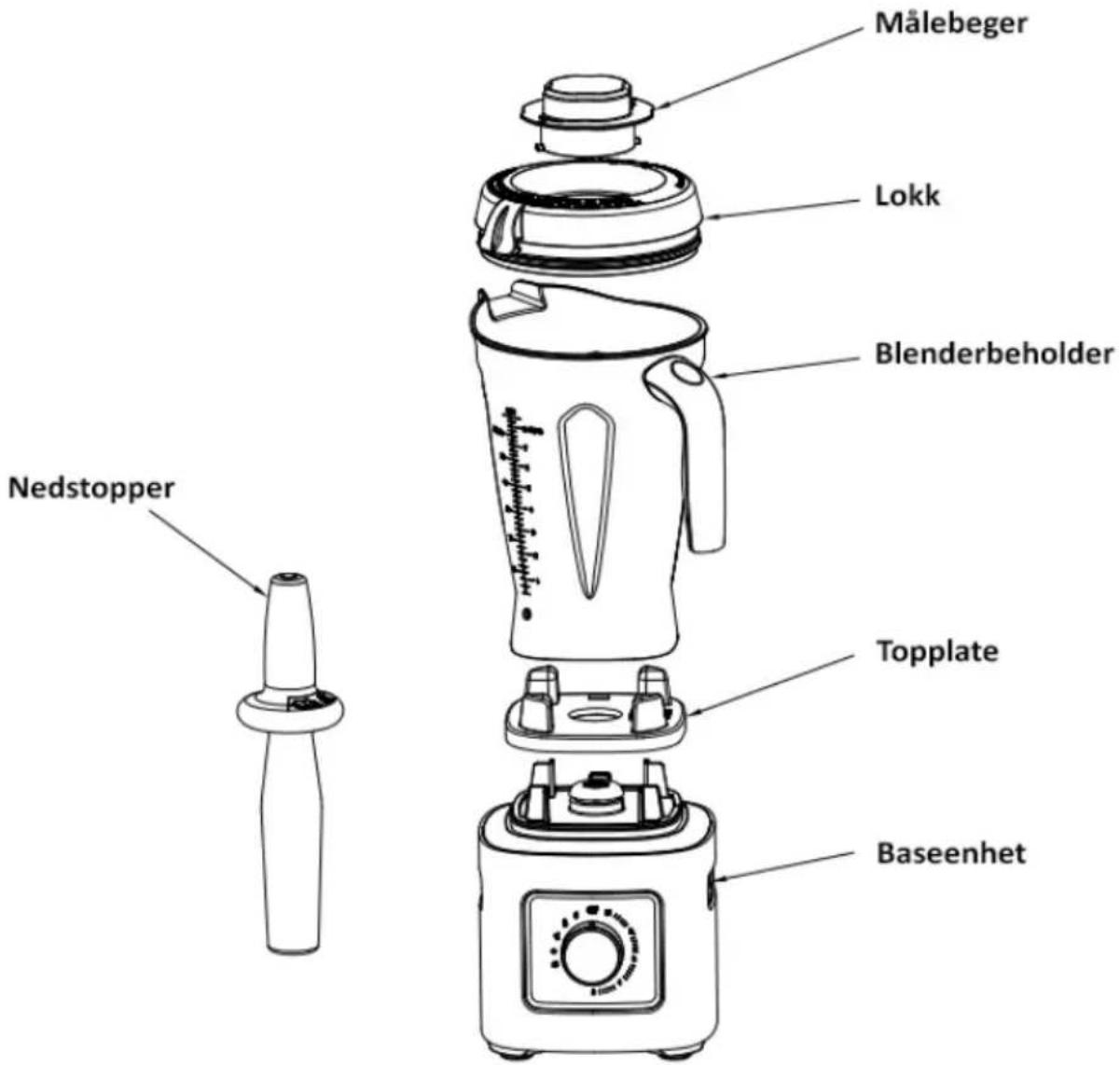 Målebeger Lokk Blenderbeholder Nedstopper Topplate Baseenhet