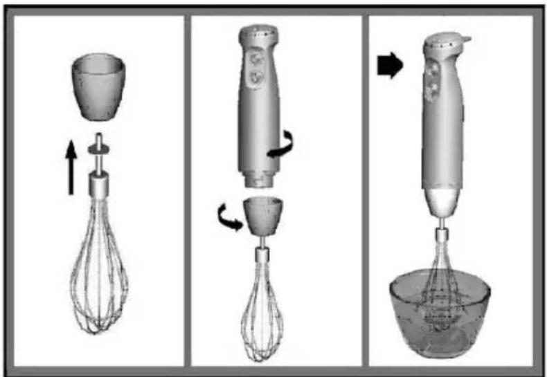 Diagram illustrating the step-by-step cooking process of a micrometer, showing mixing and whisking steps.