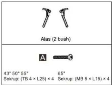 Alas (2 buah) 43° 50° 55° Sekrup: (TB 4 × L25) × 4 65" Sekrup: (MB 5 × L15) × 4