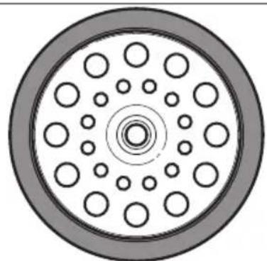 Circular mechanical component with evenly spaced holes and concentric rings (no text or symbols)