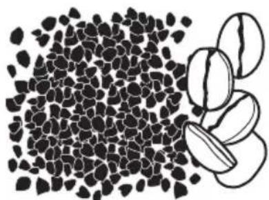 Black-and-white illustration of a pile of pebbles next to several small circular objects (no text or symbols)