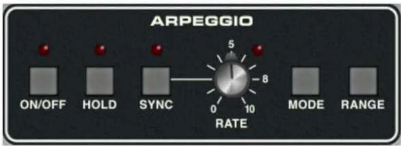 ARPEGGIO ON/OFF HOLD SYNC 5 8 10 RATE MODE RANGE