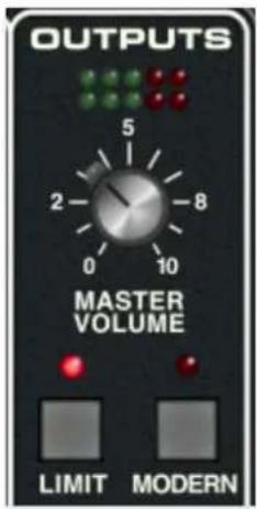 OUTPUTS 5 2 8 0 10 MASTER VOLUME LIMIT MODERN