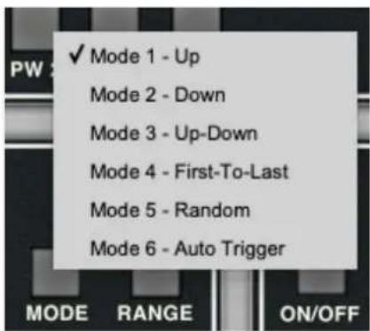 ✓ Mode 1 - Up Mode 2 - Down Mode 3 - Up-Down Mode 4 - First-To-Last Mode 5 - Random Mode 6 - Auto Trigger