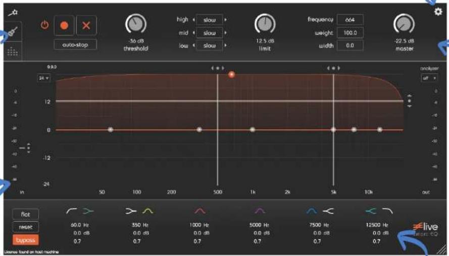 auto-stop -36 dB threshold high slow mid slow low slow 12.5 dB limit frequency 664 weight 100.0 width 0.0 -22.5 dB master in 50 100 200 500 1k 2k 5k 10k out 24 12 - - - - - - - - - - - - - - - - - - - - - - - - - - - - - - - - - - - - - - - - - - - - - - - - - - - - - - - - - - - - - - - - - - - - - - - - - - - - - - - - - - - - - - - - - - - - - - - - - - - - + 40.0 Hz 350 Hz 1000 Hz 5000 Hz 7500 Hz 12500 Hz live Treat EQ typress License found on load machine