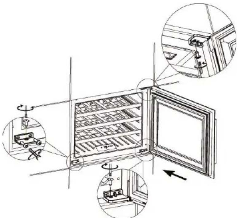 Technical diagram showing mechanical assembly with labeled components and directional arrows indicating assembly or movement.