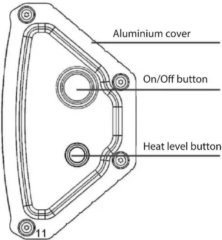 Aluminium cover On/Off button Heat level button 11