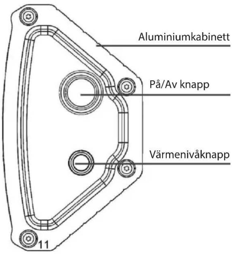 Aluminiumkabinett På/Av knapp Värmenivåknapp 11