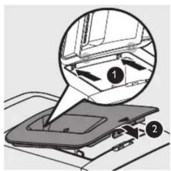 Diagram showing a device with labeled parts and directional arrows, likely illustrating a mechanical or system operation.