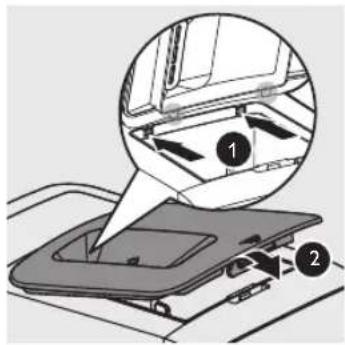 Diagram showing a device with labeled parts and an inset magnified view of the component.