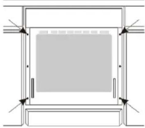 Pure architectural or mechanical diagram showing a rectangular frame with internal components and corner arrows (no text or symbols)