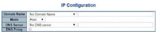 IP Configuration Domain Name No Domain Name Mode Host DNS Server No DNS server DNS Proxy