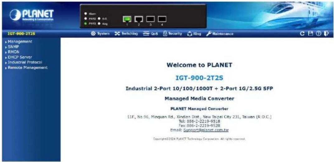 PLANET Revolving & Communication IGT-900-2T2S Management SNMP RMON DHCP Server Industrial Protocol Remote Management System Switching QoS Security Ring Maintenance Welcome to PLANET IGT-900-2T2S Industrial 2-Port 10/100/1000T + 2-Port 1G/2.5G SFP Managed Media Converter PLANET Managed Converter 11F, No.96, Minquan Rd., Xindian Dist., New Taipei City 231, Taiwan (R.O.C.) Tel: 886-2-2219-9518 Fax:886-2-2219-9528 Email: Support@planet.com.tw Copyright©2024 PLANET Technology Corporation. All rights reserved.