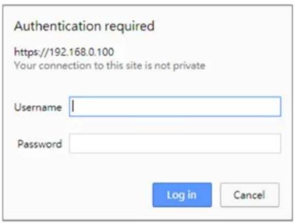 Authentication required https://192.168.0.100 Your connection to this site is not private Username Password Log in Cancel