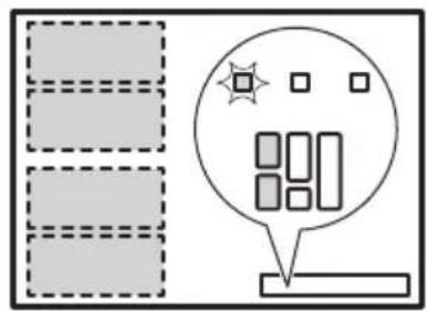 Diagram showing a grid layout with dashed boxes and a speech bubble containing rectangular blocks, including a star symbol and a speech bubble containing numbers.
