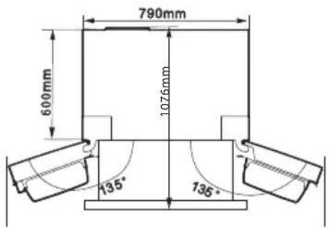 790mm 600mm 1076mm 135° 135°