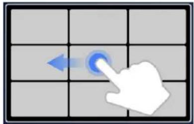 Diagram showing a cursor clicking a button on a 3x3 grid, with a blue left-pointing arrow indicating the left click.